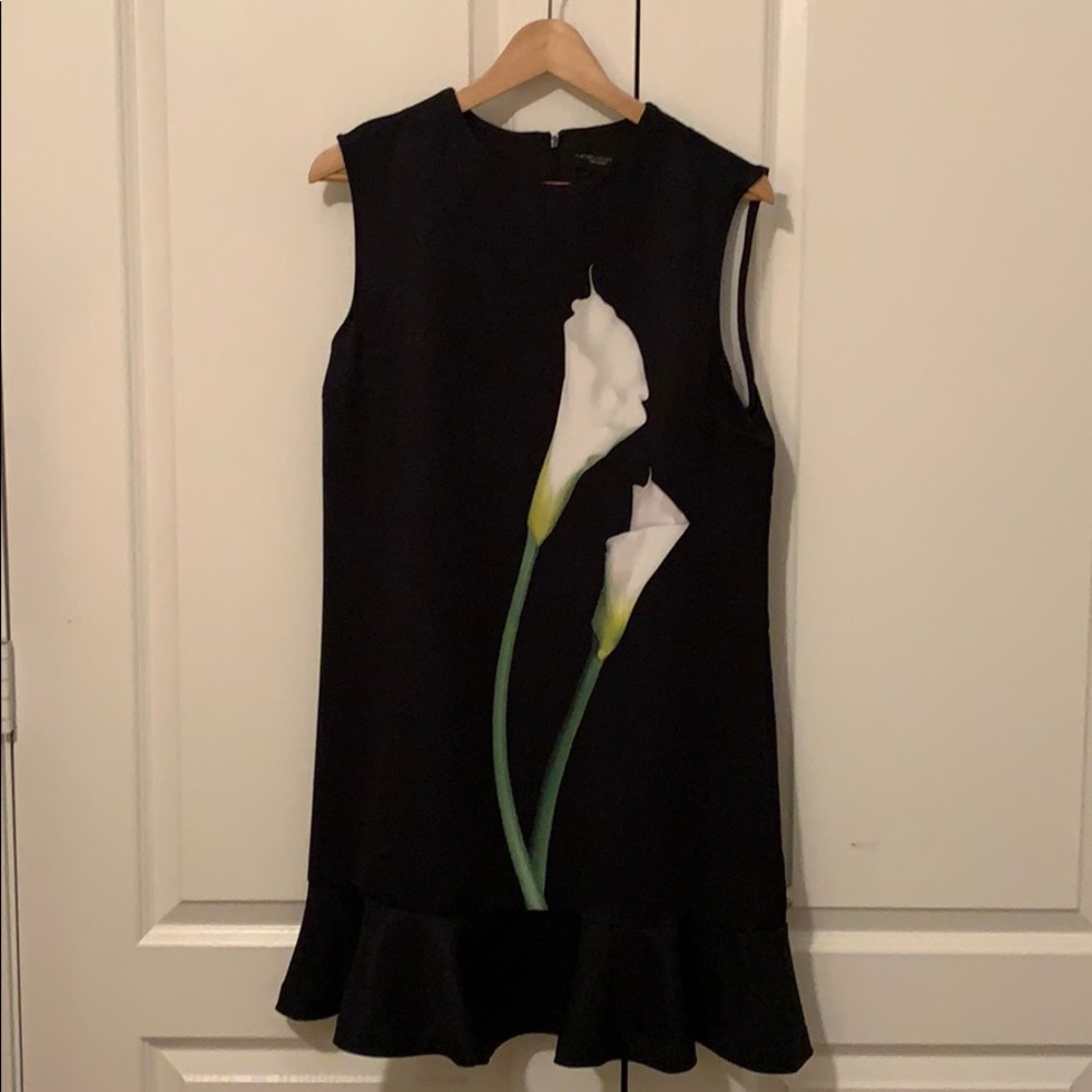 Black midi dress with white lillies